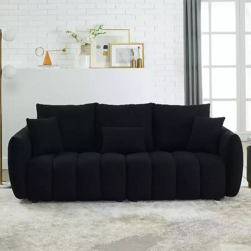 GDFStudio Alanna 79.5 Modern Teddy Fabric Upholstered 3-Seater Sofa with Pillows