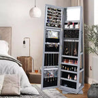 Costway Armoire à bijoux rotative à 360° 2-en-1 Organiseur miroir verrouillable Blanc/Noir/Marron foncé/Gris/Bleu/Rose/Violet/Gris foncé