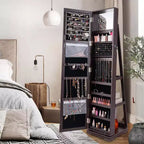 Costway Armoire à bijoux rotative à 360° 2-en-1 Organiseur miroir verrouillable Blanc/Noir/Marron foncé/Gris/Bleu/Rose/Violet/Gris foncé