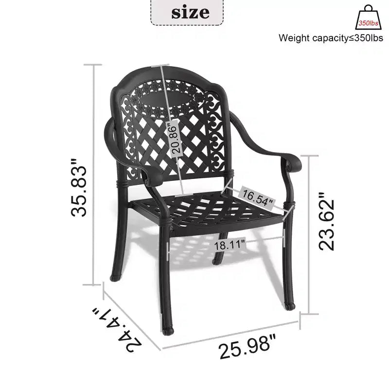 Set of 2 Cast Aluminum Patio Dining Chairs, Black Rust Resistant Frame with Water Resistant Cushions