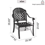 Set of 2 Cast Aluminum Patio Dining Chairs, Black Rust Resistant Frame with Water Resistant Cushions