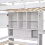 Wood Twin Size Bunk Bed with Desk and Staircase, L-Shaped Twin over Twin Loft Bed with Storage Compartments and Shelves