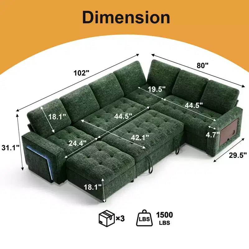 Dyonery 7-seater reclining sofa, modular sofa, side table with hidden storage, rechargeable