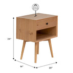 Set of 2 Mid-Century Solid Wood Nightstands with 1 Drawer, Bedroom Side Tables