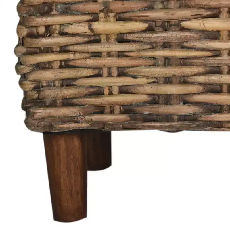 Upholstered Bench with Mango Wood and Rattan Frame, White and Brown