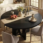47-63 Extendable Round Dining Table for 4-8, Farmhouse Wood Expandable Kitchen Table with Metal Frame, Oval Space Saving for Apartment, Retro Gray