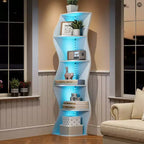 VECELO 5-Tier Wave Corner Shelf, Tall Vertical Storage Display Shelf for Small Spaces & Living Room, White