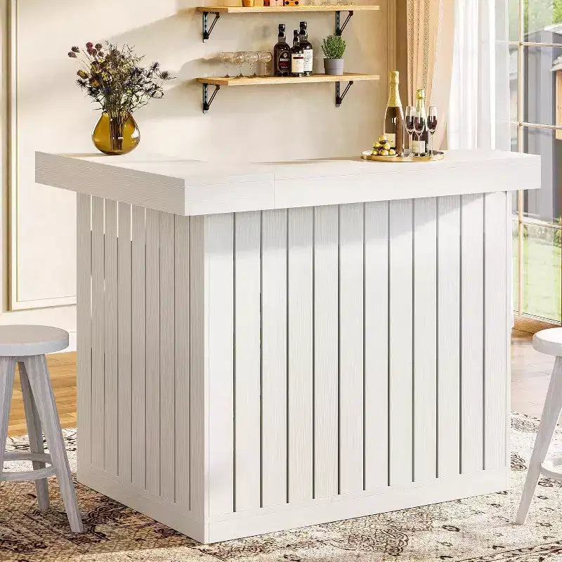 Lantine L-Shaped Home Bar Unit, 4-Tier Corner Liquor Bar Table with Storage Shelves and Wine Glasses Holder for Home Pub