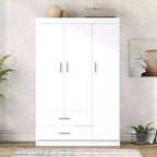 Whisen Wood 3-Door Wardrobe Armoire with Hanging Rod, 2-Drawers, and Storage Shelves