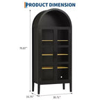Storage Cabinet, Black/White, Arched Style, Single, 71 Tall with LED Lights & Glass Doors