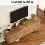 AMERLIFE 70 TV Stand with Solid Wood Legs, Mid Century Modern TV Console with Tambour Door