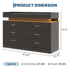 Modern TV Stand with 6 Drawers & LED Lights, Floating Countertop Coffee Bar for Living Room Entertainment Center