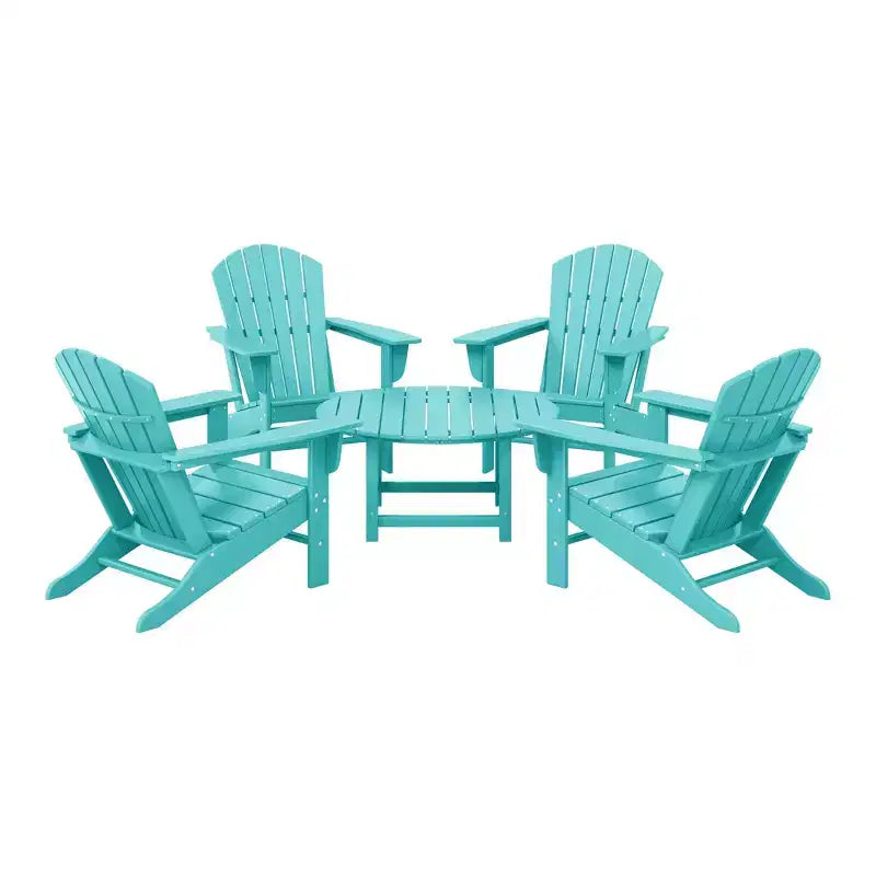 WestinTrends Dylan 5-Piece Outdoor Patio HDPE Adirondack Chair With Round Coffee Table Conversation Set