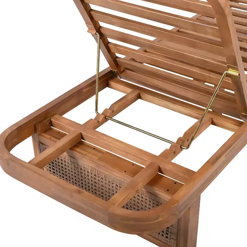 Christopher Knight Home Wino Patio 3 Piece Acacia Wood Rattan Sunlounge Set with Cushion and Slatted Table