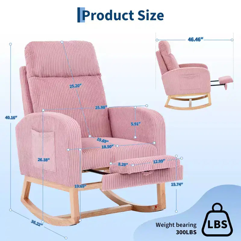Fauteuil à bascule pour chambre d'enfant, Fauteuils à bascule d'allaitement avec repose-pieds, Fauteuil inclinable à bascule confortable avec pochette latérale, pour salon, chambre à coucher