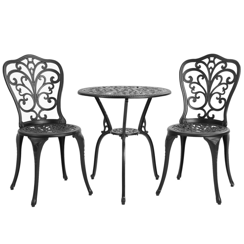 Ensemble de 3 pièces pour terrasse extérieure en aluminium avec table papillon, chaises et trou pour parasol