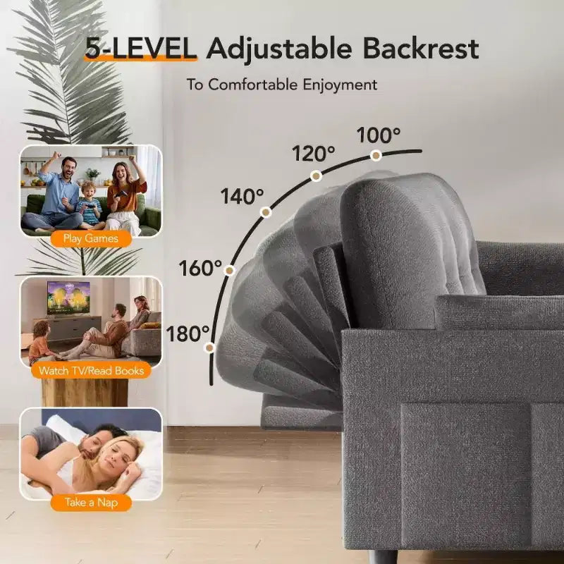 Dyonery 51 3-in-1 Sleeper Sofa Bed, Convertible Loveseat with Pull-Out Bed, Adjustable Backrest, Linen Couch