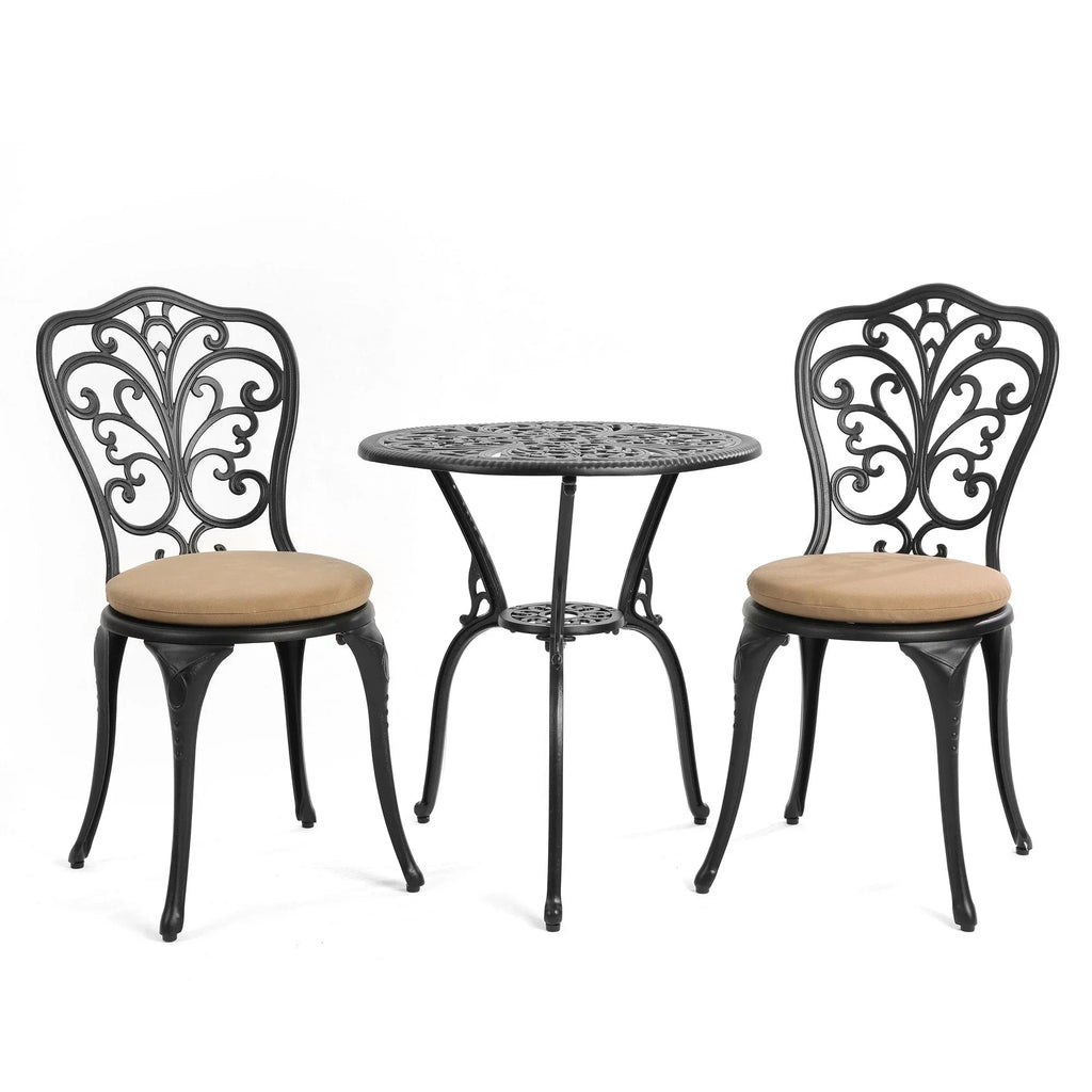 Ensemble de 3 pièces pour terrasse extérieure en aluminium avec table papillon, chaises et trou pour parasol