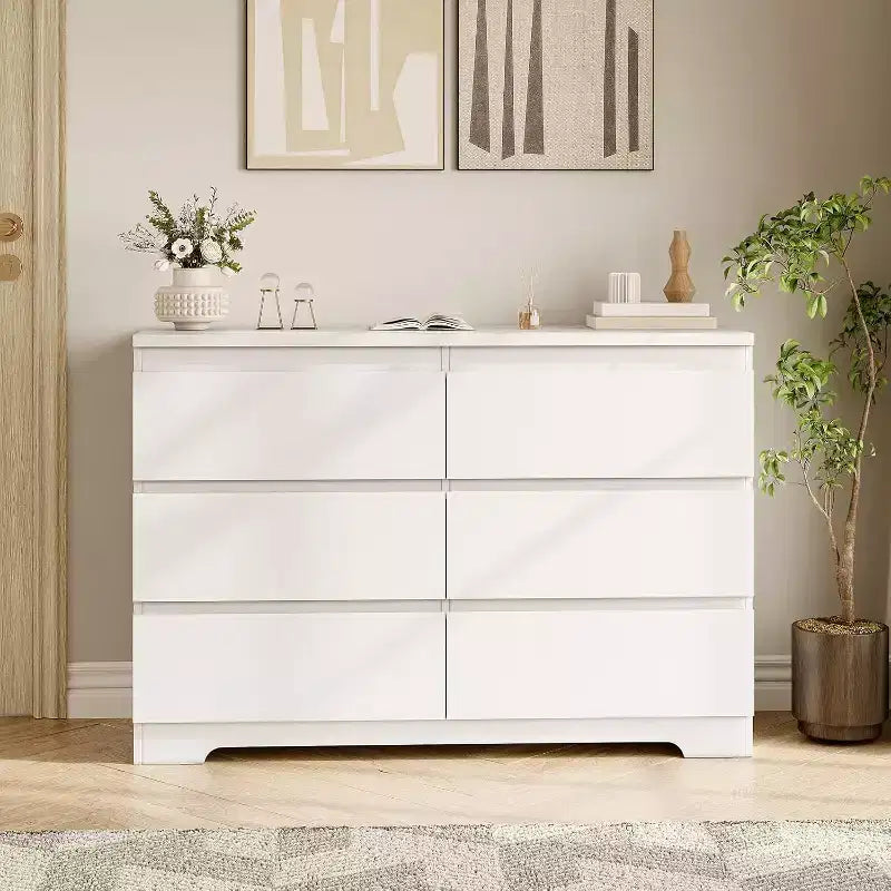 Commode à 6 tiroirs, style moderne et simple pour chambre à coucher, blanche