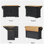 Expandable Drop-Leaf Kitchen Island, Kitchen Cart on 4 Wheels with Power Outlet, Moveable Island Table with 2 Door & 6 Drawers
