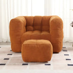 HOMEFUN Fauteuil d'appoint moderne capitonné en tissu bouclé avec ottoman