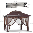 Outsunny 12 x 12 Pop Up Canopy Sun Shade Instant Tent Folding with Mesh Sidewall Netting, 3-Level Adjustable Height