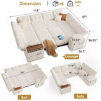 Dyonery 112 Modular Sectional Sleeper Sofa with Pull Out Bed,U-Shaped Sectional Couch with Storage,Extra Wide & Deep Seat Couches for Living Room