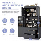 77H Freestanding Kitchen Pantry, Farmhouse Storage Cabinet with Adjustable Shelves, Door Shelves, Drawers & Wine Racks - ModernLuxe