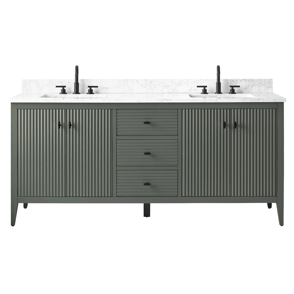 Vanity Art 72 Double Sink Bathroom Vanity Cabinet with Engineered Marble Top
