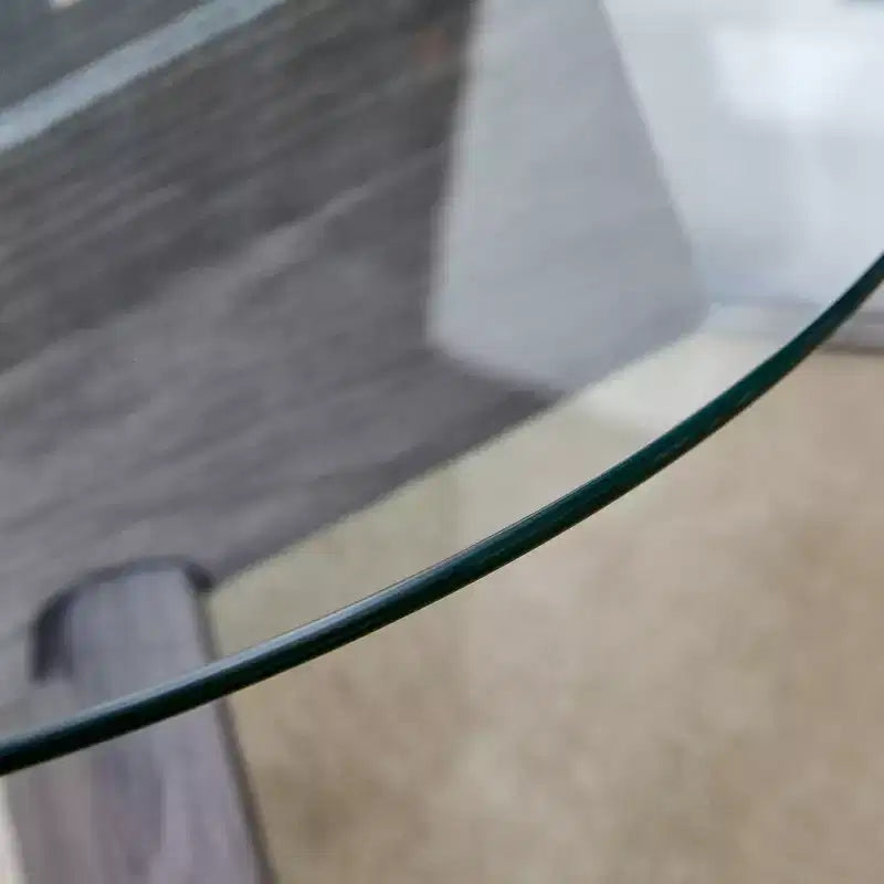 Okak Modern Circular Glass Coffee Table, Small Distinctive Design Tea Table Wood Legs for Living Room Reception Office Farmhouses