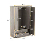 Whisen Wood 3-Door Wardrobe Armoire with Hanging Rod, 2-Drawers, and Storage Shelves