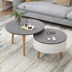 Black White Modern Round Wood Coffee Table with Storage