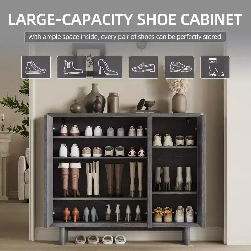 Acekool 46 Shoe Cabinet with Fluted Door, 5-Tier Storage Cabinet, Rustic Entryway Bench for Hallway, 41.5H