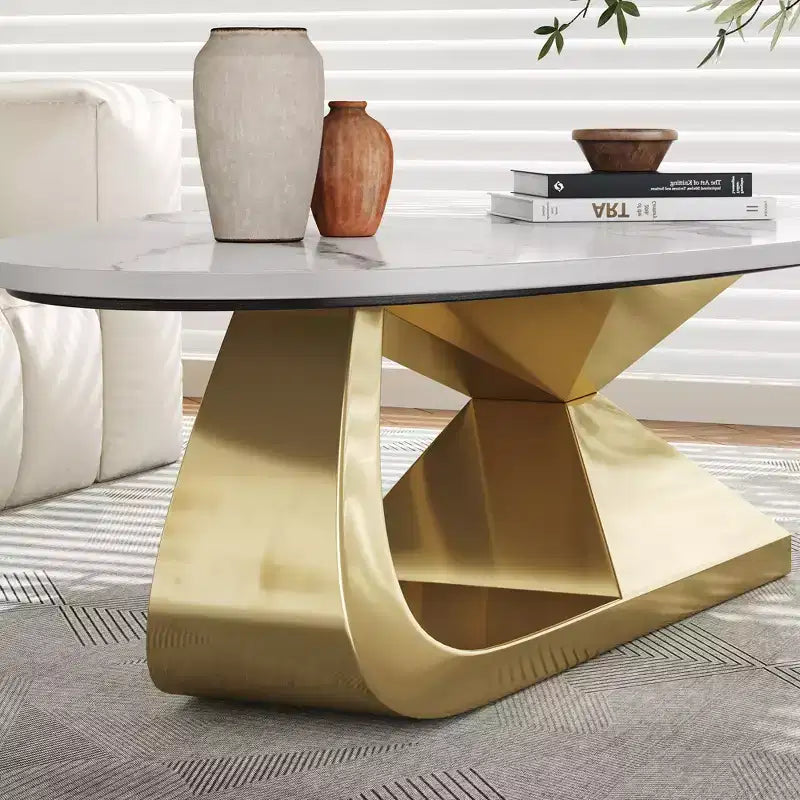 Ceramic Surface Coffee Table with Contemporary Stainless Steel Base  Durable and Elegant Showpiece for Living Room