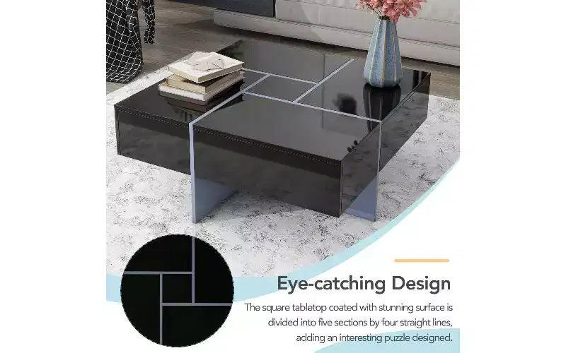 Extendable Puzzle-Top Coffee Table with 4 Hidden Storage Compartments