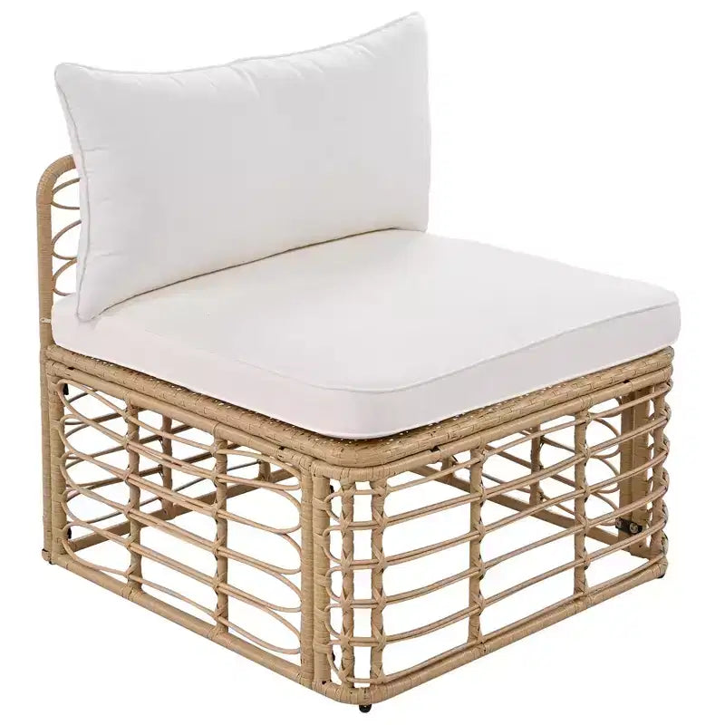 Whisen Weather-Resistant Rattan Outdoor Sectional Sofa Set Patio Couch Set with Thick Cushions and Pillows, Freely Combined Conversation Sets
