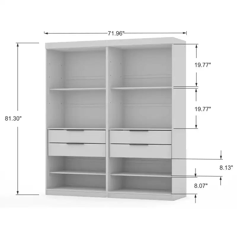 Set of 2 Mulberry 2.0 Wardrobe Closet White - Manhattan Comfort: Bedroom Storage, Hanging Rods, Modern Design