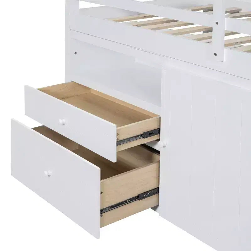 Luxystar Modern Twin Low Loft Bed with 4 Drawers, Cabinet and Shelves for Bedroom,