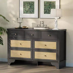 7 Drawer Dresser for Bedroom, 47.3 Wide Natural Rattan Chest of Drawers, Wood Boho Clothing Storage Organizer, for Living Room