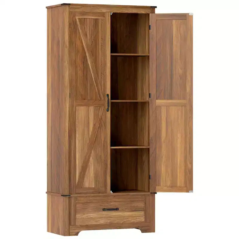HOMCOM 72 Farmhouse Pantry Cabinet with Barn Doors, Tall Kitchen Pantry Storage Cabinet with Adjustable Shelves and Drawer