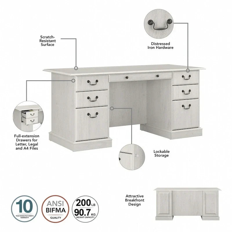 Bush Furniture Saratoga Executive Desk with Drawers and Storage