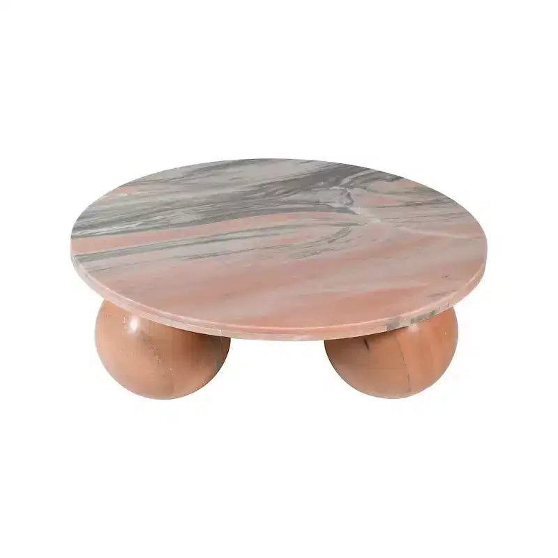 Round Marble Coffee Table with Sphere Legs, Multicolor, Seats 4–6