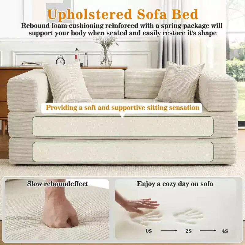 Dyonery 78Folding Sofa Bed Convertable Corduroy Couch King Size Floor Sleeper 4-in-1 DIY Combination Modular Sofa Fold Out Comfy sofa.