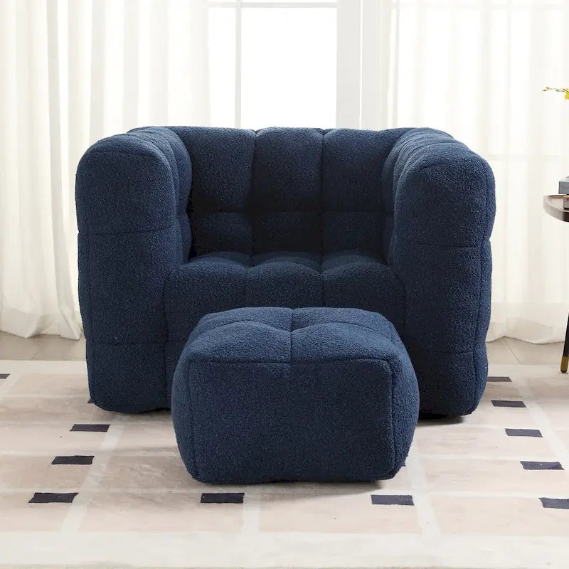 HOMEFUN Fauteuil d'appoint moderne capitonné en tissu bouclé avec ottoman