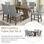 7-Piece Dining Table Set Extendable Kitchen Table Set with Upholstered Chairs,Grey