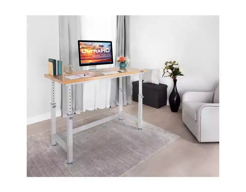 Heavy Duty 60 Adjustable Height Workbench Table with Wood Top