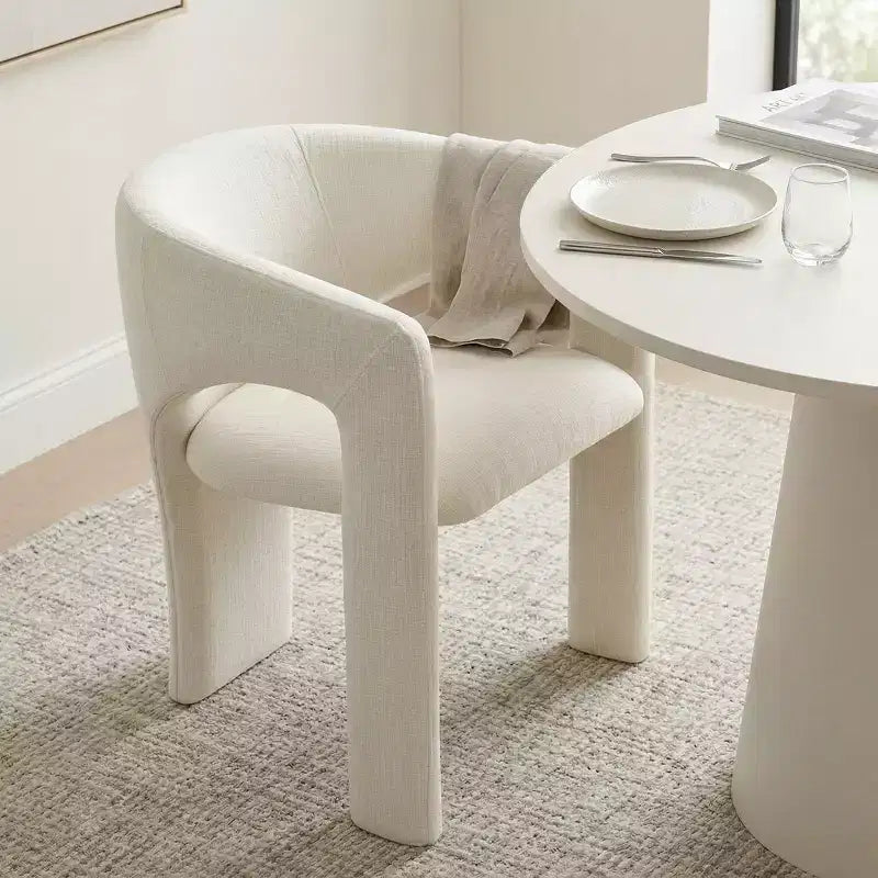 Small Dining Table Set for 2, Beige Upholstered Chairs, Round Pedestal Dining Table, Compact Modern Kitchen Furniture-Panipeachy