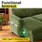 2-in-1 Pull Out Sleeper Sofa with Storage Chaise, Chenille Sectional Couch with USB Ports for Living Room