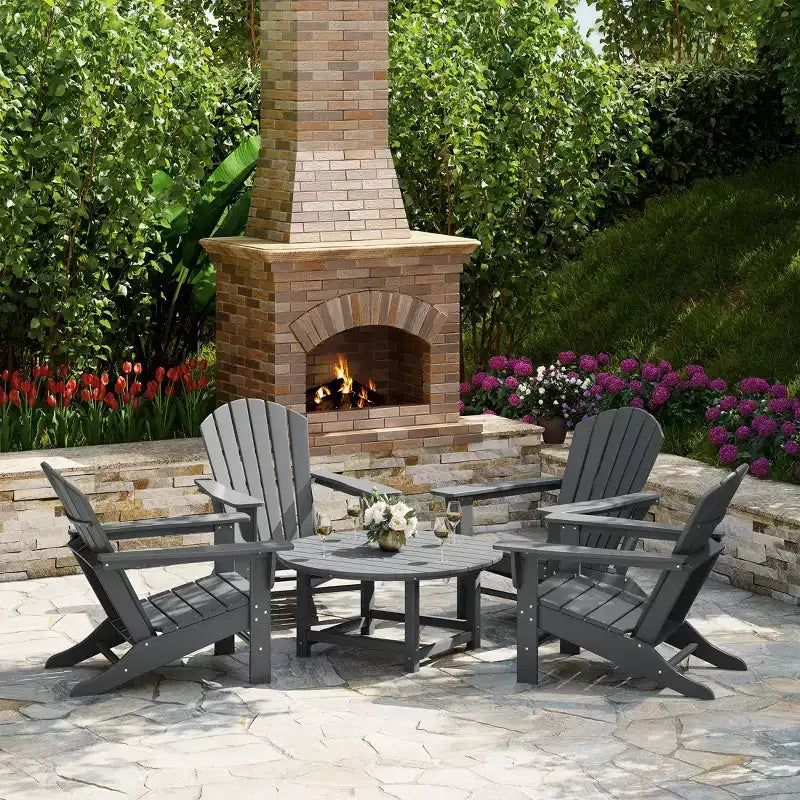WestinTrends Dylan 5-Piece Outdoor Patio HDPE Adirondack Chair With Round Coffee Table Conversation Set