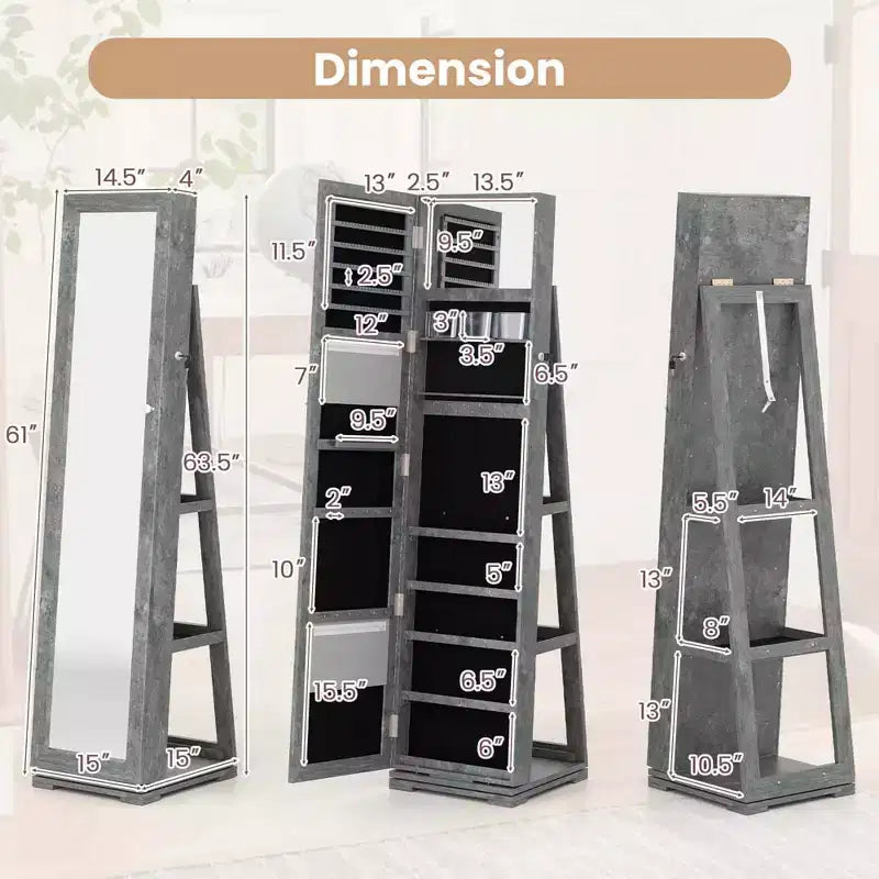 Costway Armoire à bijoux rotative à 360° 2-en-1 Organiseur miroir verrouillable Blanc/Noir/Marron foncé/Gris/Bleu/Rose/Violet/Gris foncé